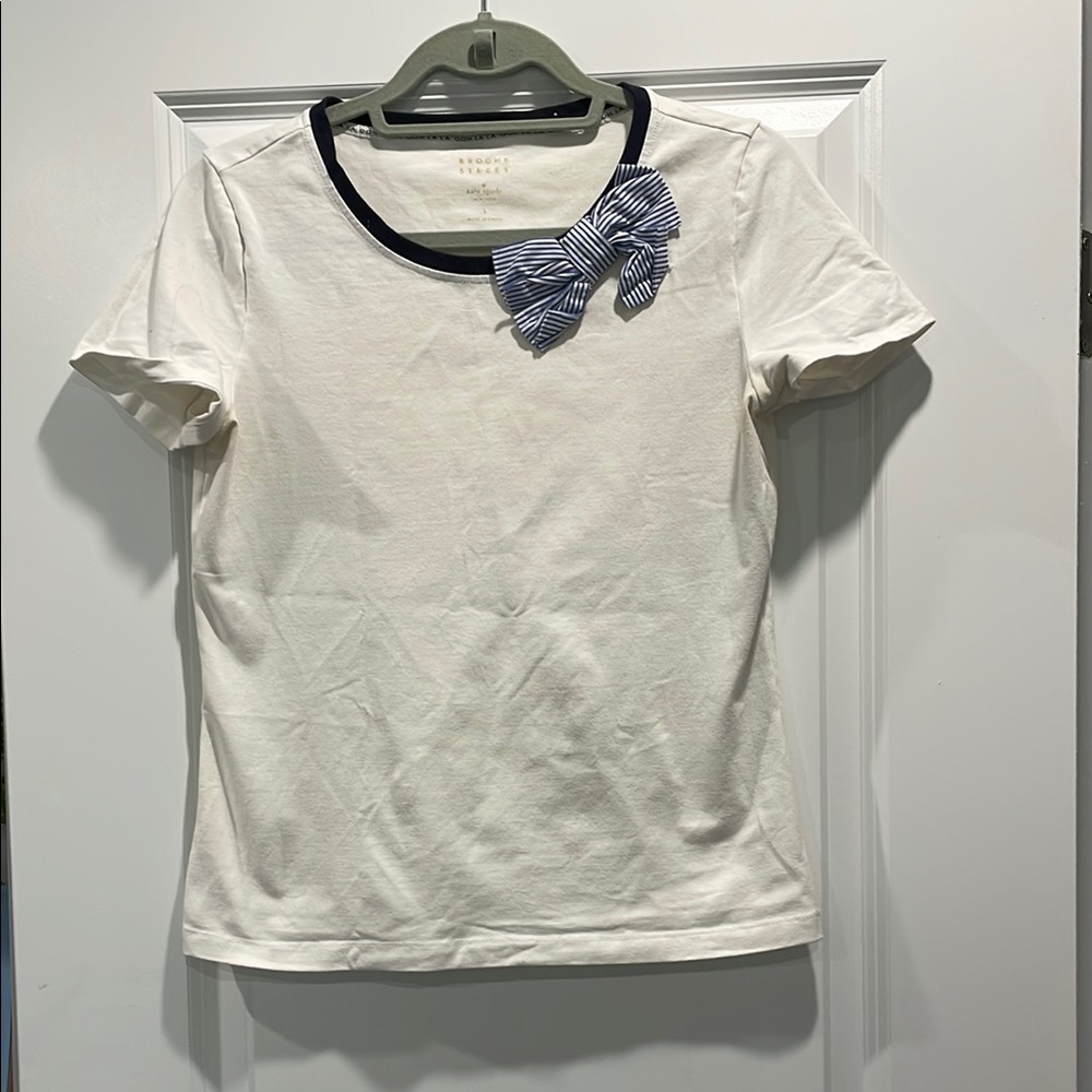 Kate Spade White Top with Blue Striped Bow
